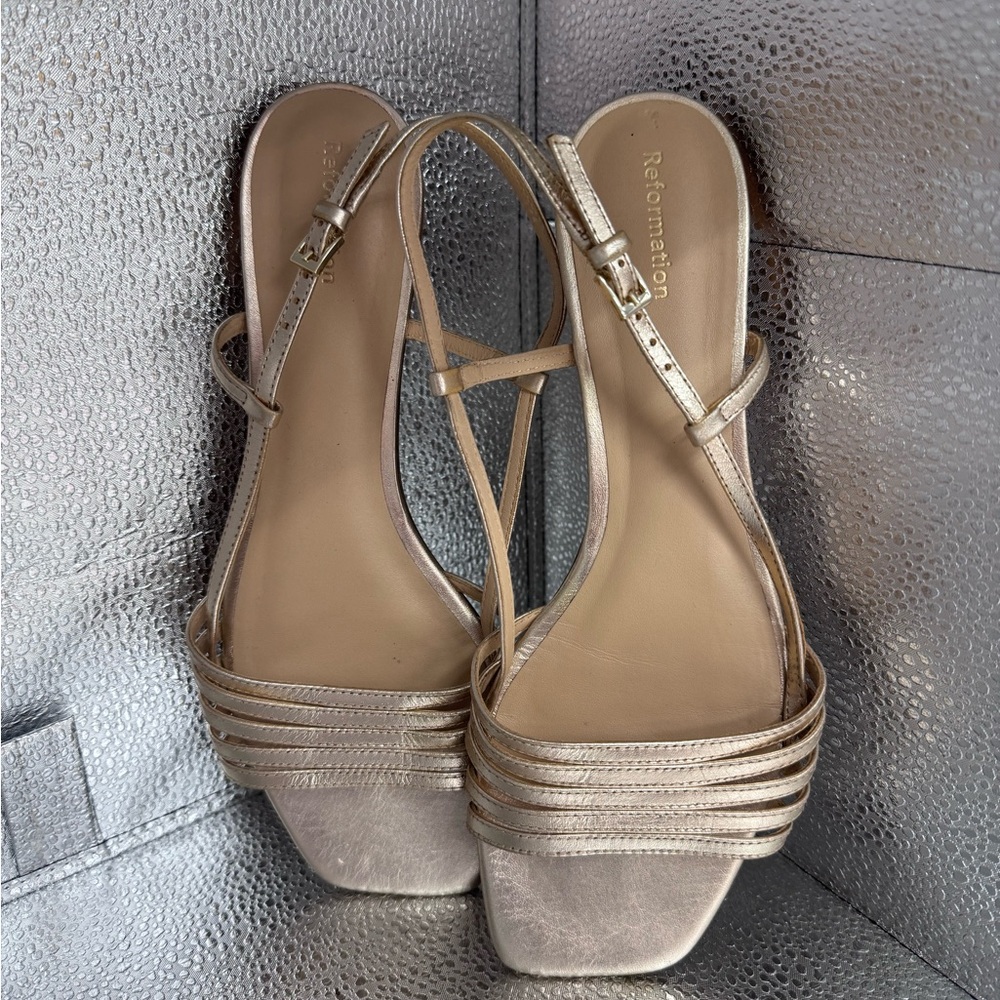 Reformation Gold Metallic Multi-Strap Slingback Sandals